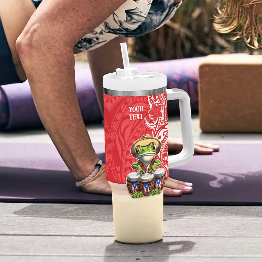 Personalized Puerto Rico Tumbler With Handle Coqui Frog With Polynesian Pattern - Polynesian Pride