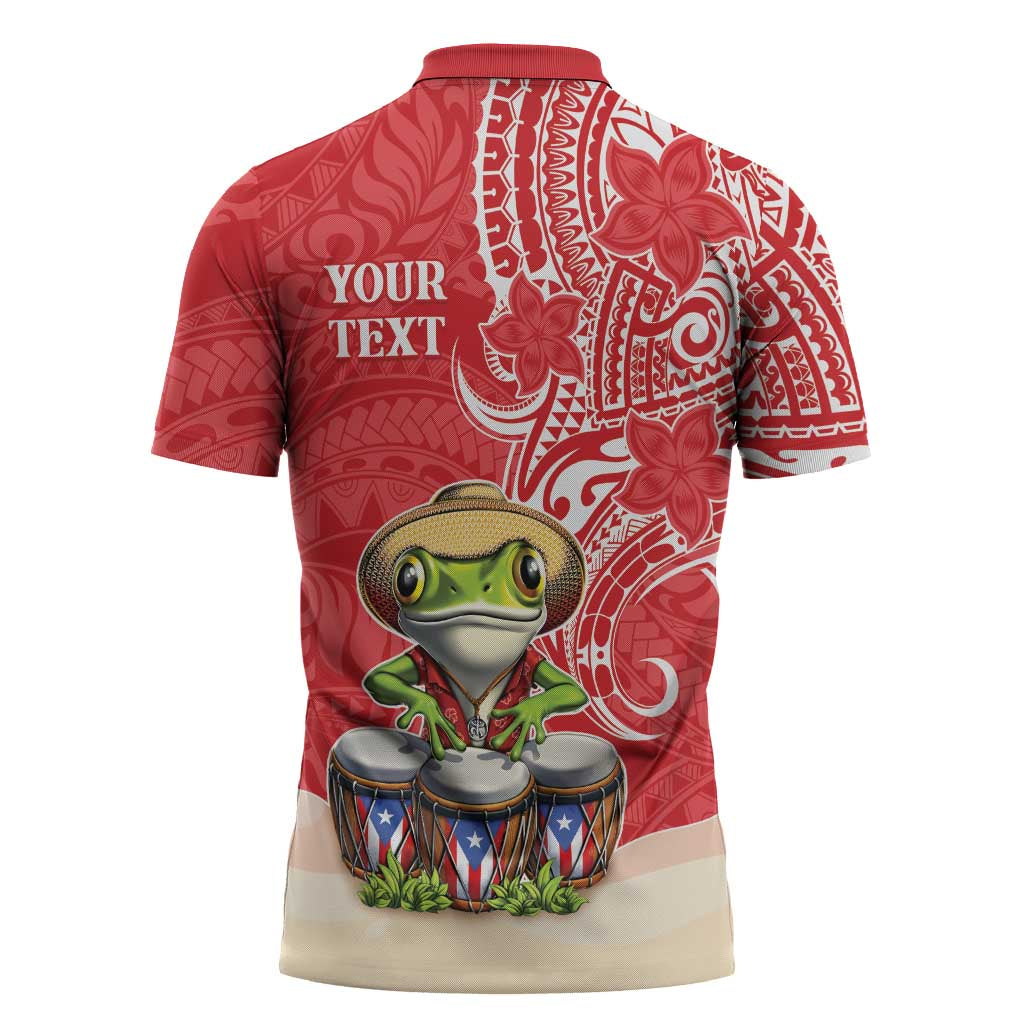 Personalized Puerto Rico Zipper Polo Shirt Coqui Frog With Polynesian Pattern - Polynesian Pride