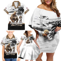 Hawaii Veterans Day Family Matching Off Shoulder Short Dress and Hawaiian Shirt Honor The Fallen Flag Grunge Style LT05 - Polynesian Pride