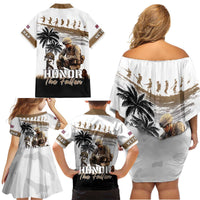 Hawaii Veterans Day Family Matching Off Shoulder Short Dress and Hawaiian Shirt Honor The Fallen Flag Grunge Style LT05 - Polynesian Pride