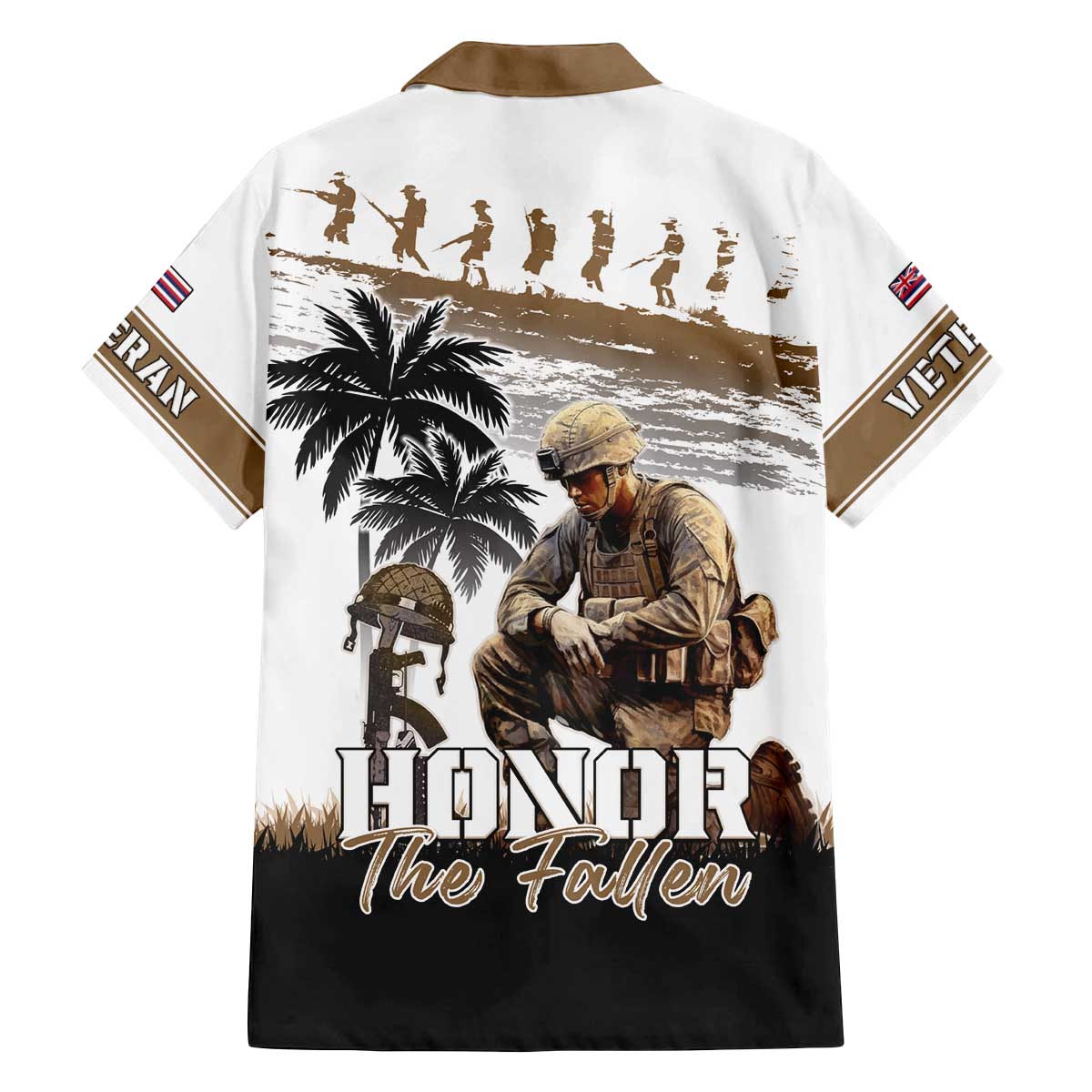 Hawaii Veterans Day Family Matching Off Shoulder Short Dress and Hawaiian Shirt Honor The Fallen Flag Grunge Style LT05 - Polynesian Pride