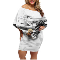 Hawaii Veterans Day Family Matching Off Shoulder Short Dress and Hawaiian Shirt Honor The Fallen Flag Grunge Style LT05 Mom's Dress White - Polynesian Pride