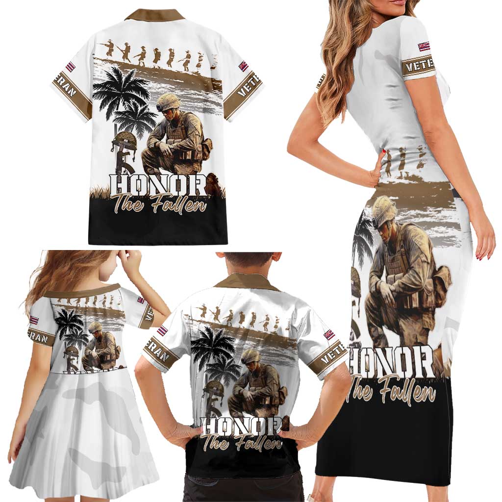 Hawaii Veterans Day Family Matching Short Sleeve Bodycon Dress and Hawaiian Shirt Honor The Fallen Flag Grunge Style LT05 - Polynesian Pride
