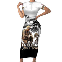 Hawaii Veterans Day Family Matching Short Sleeve Bodycon Dress and Hawaiian Shirt Honor The Fallen Flag Grunge Style LT05 Mom's Dress White - Polynesian Pride