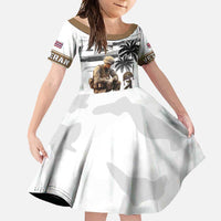 Hawaii Veterans Day Family Matching Summer Maxi Dress and Hawaiian Shirt Honor The Fallen Flag Grunge Style LT05 Daughter's Dress White - Polynesian Pride