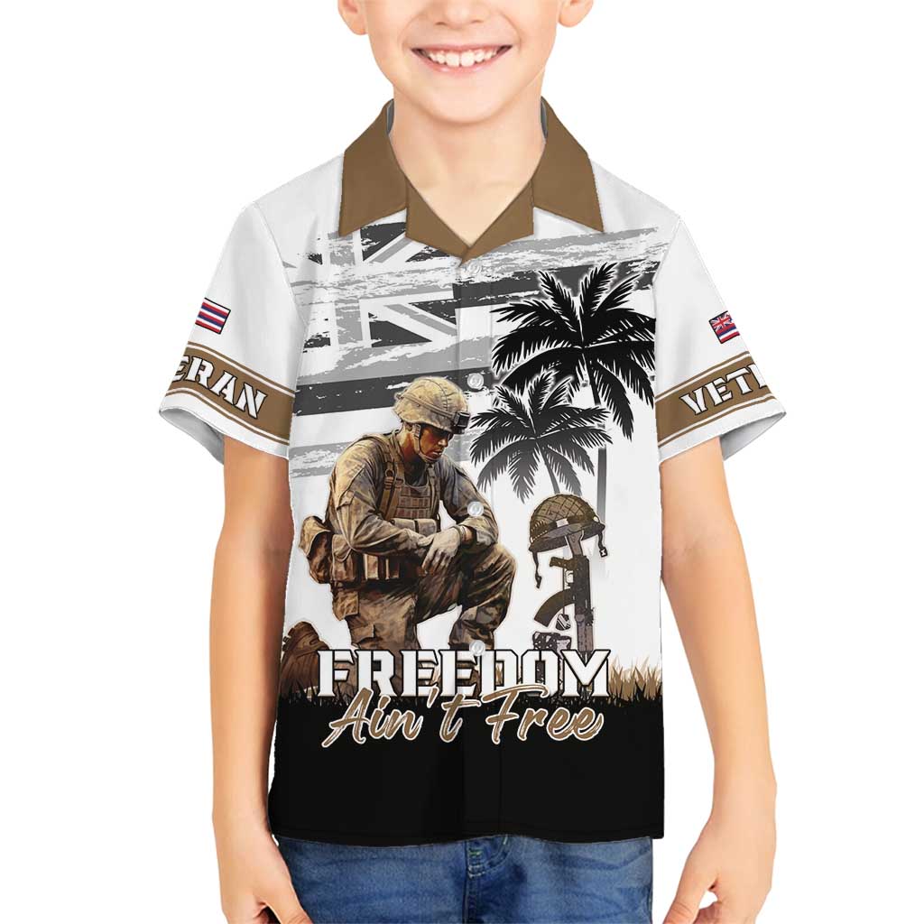 Hawaii Veterans Day Family Matching Summer Maxi Dress and Hawaiian Shirt Honor The Fallen Flag Grunge Style LT05 Son's Shirt White - Polynesian Pride