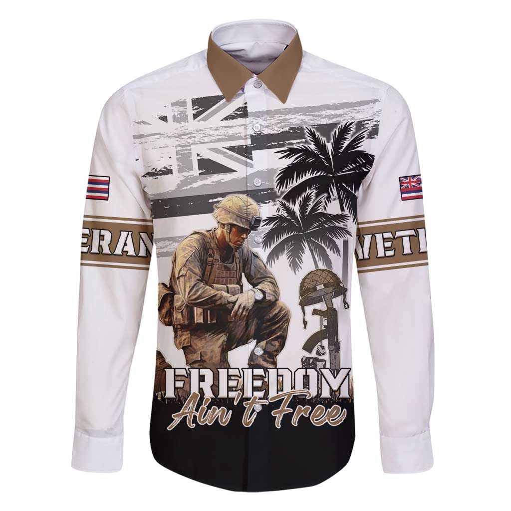 Hawaii Veterans Day Family Matching Tank Maxi Dress and Hawaiian Shirt Honor The Fallen Flag Grunge Style LT05 Dad's Shirt - Long Sleeve White - Polynesian Pride