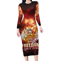 Hawaii Veterans Day Family Matching Long Sleeve Bodycon Dress and Hawaiian Shirt May We Never Forget Freedom Isn't Free LT05 Mom's Dress Red - Polynesian Pride