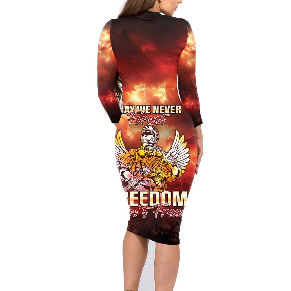 Hawaii Veterans Day Family Matching Long Sleeve Bodycon Dress and Hawaiian Shirt May We Never Forget Freedom Isn't Free LT05 - Polynesian Pride