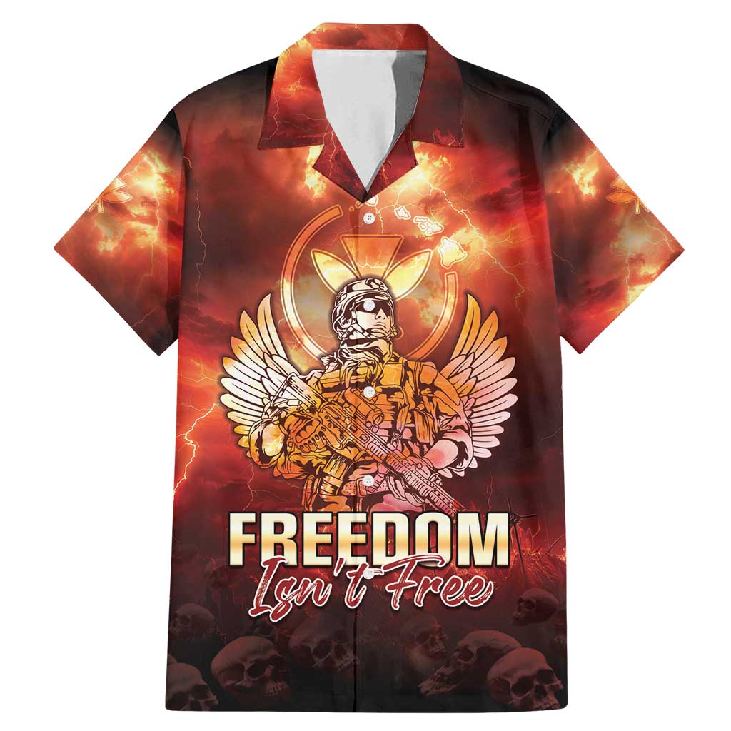 Hawaii Veterans Day Family Matching Mermaid Dress and Hawaiian Shirt May We Never Forget Freedom Isn't Free LT05 Dad's Shirt - Short Sleeve Red - Polynesian Pride