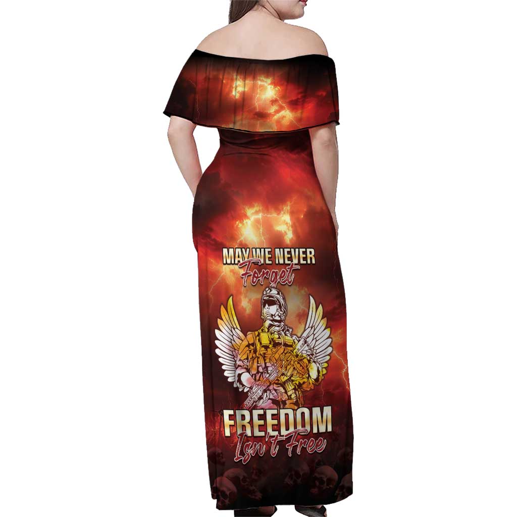 Hawaii Veterans Day Family Matching Off Shoulder Maxi Dress and Hawaiian Shirt May We Never Forget Freedom Isn't Free LT05 - Polynesian Pride