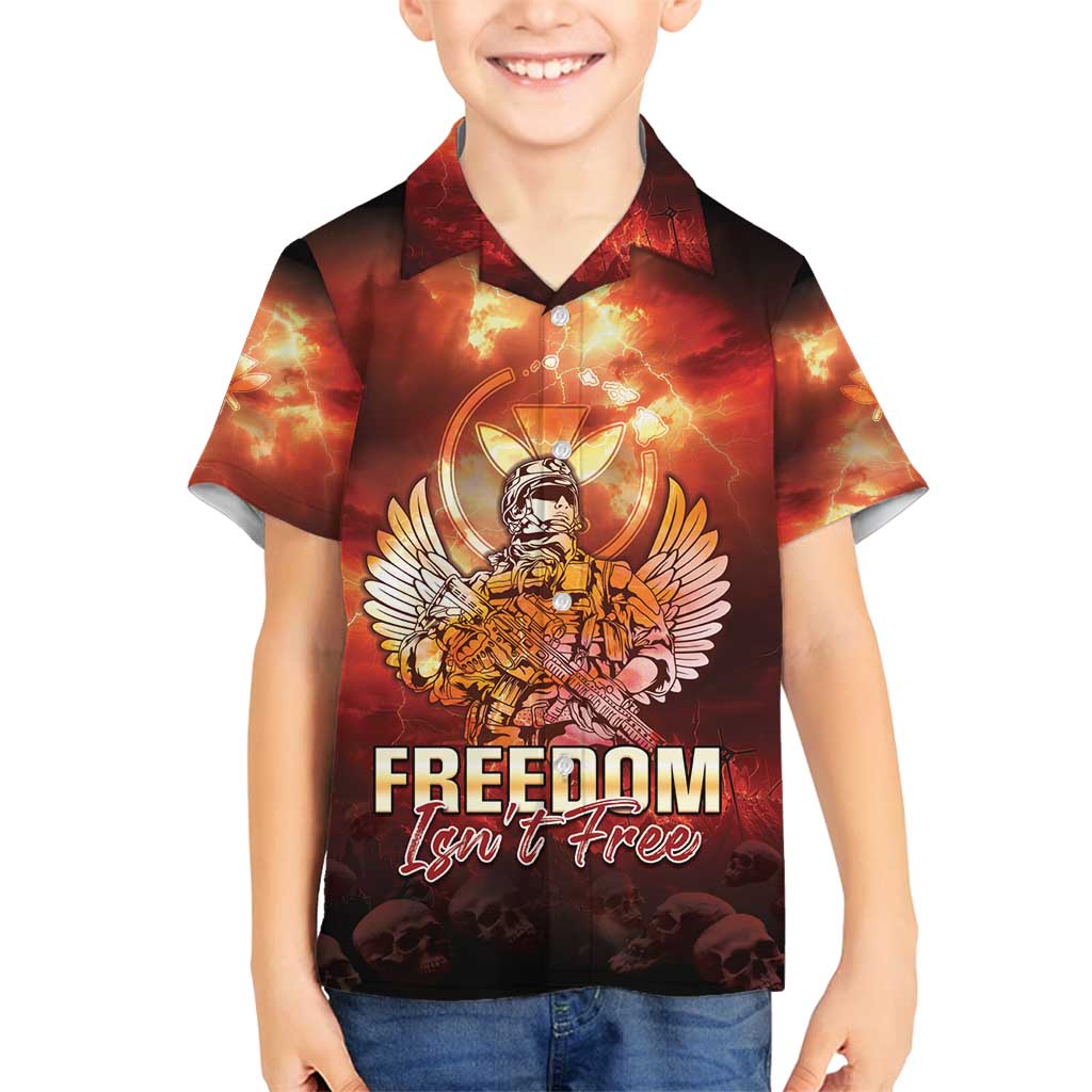 Hawaii Veterans Day Family Matching Off Shoulder Maxi Dress and Hawaiian Shirt May We Never Forget Freedom Isn't Free LT05 Son's Shirt Red - Polynesian Pride