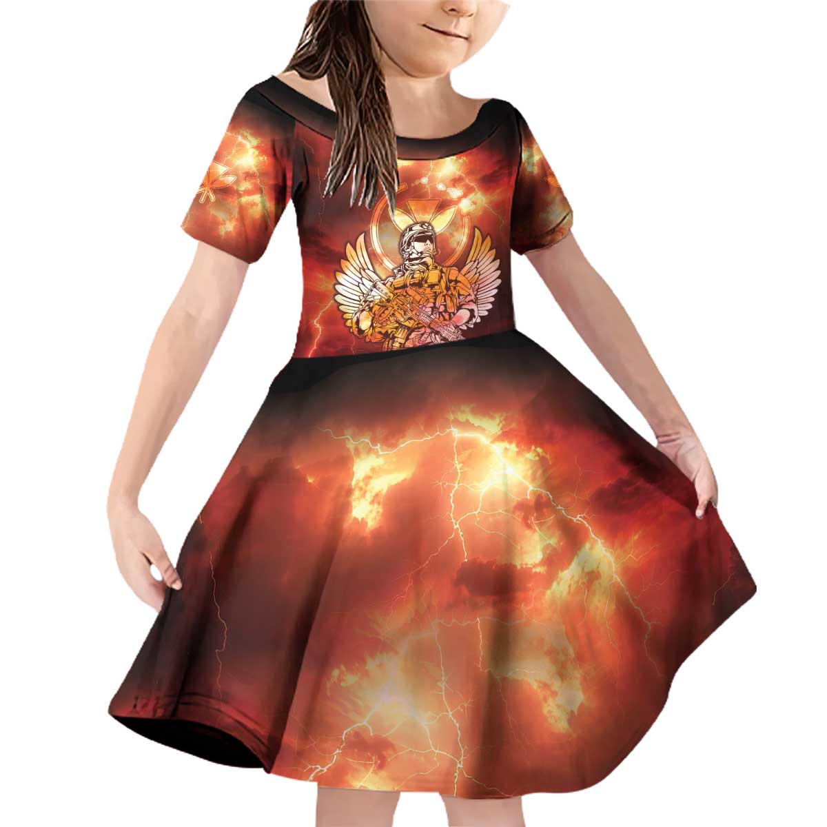 Hawaii Veterans Day Family Matching Off Shoulder Short Dress and Hawaiian Shirt May We Never Forget Freedom Isn't Free LT05 Daughter's Dress Red - Polynesian Pride