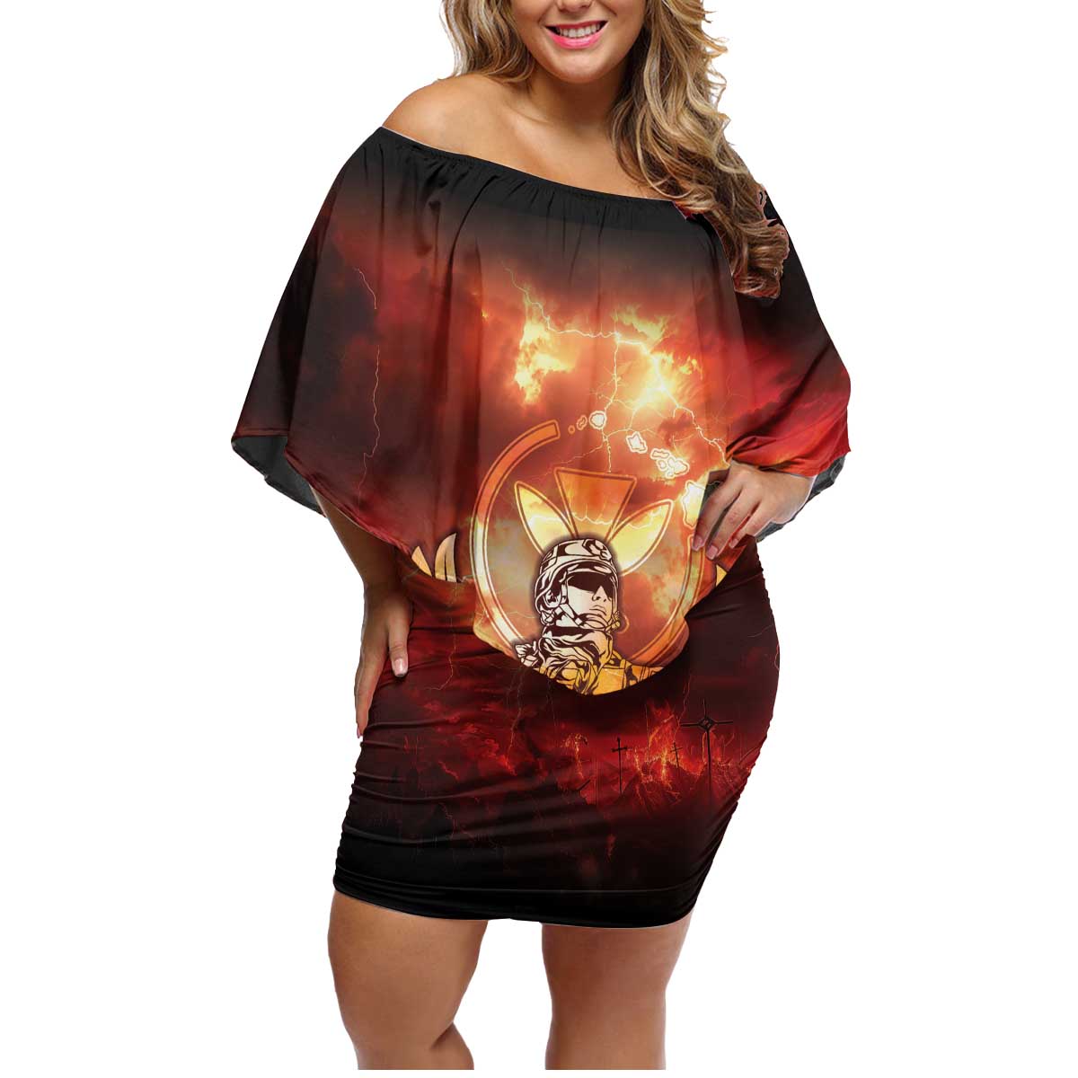 Hawaii Veterans Day Family Matching Off Shoulder Short Dress and Hawaiian Shirt May We Never Forget Freedom Isn't Free LT05 Mom's Dress Red - Polynesian Pride