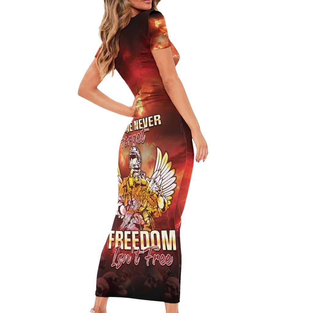 Hawaii Veterans Day Family Matching Short Sleeve Bodycon Dress and Hawaiian Shirt May We Never Forget Freedom Isn't Free LT05 - Polynesian Pride