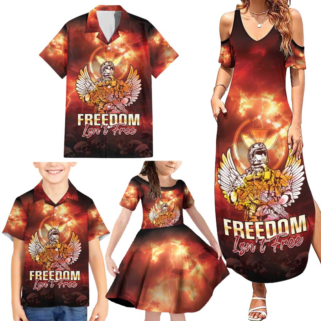 Hawaii Veterans Day Family Matching Summer Maxi Dress and Hawaiian Shirt May We Never Forget Freedom Isn't Free LT05 - Polynesian Pride