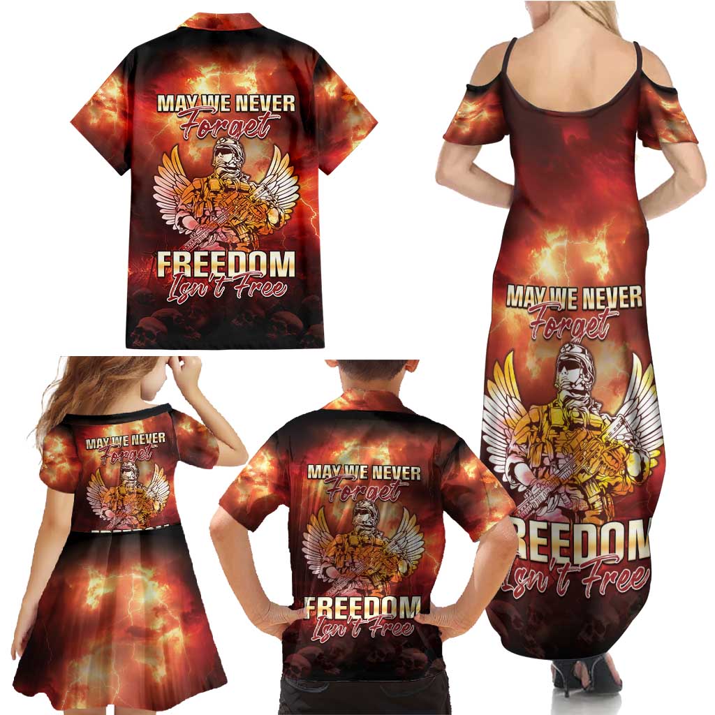 Hawaii Veterans Day Family Matching Summer Maxi Dress and Hawaiian Shirt May We Never Forget Freedom Isn't Free LT05 - Polynesian Pride