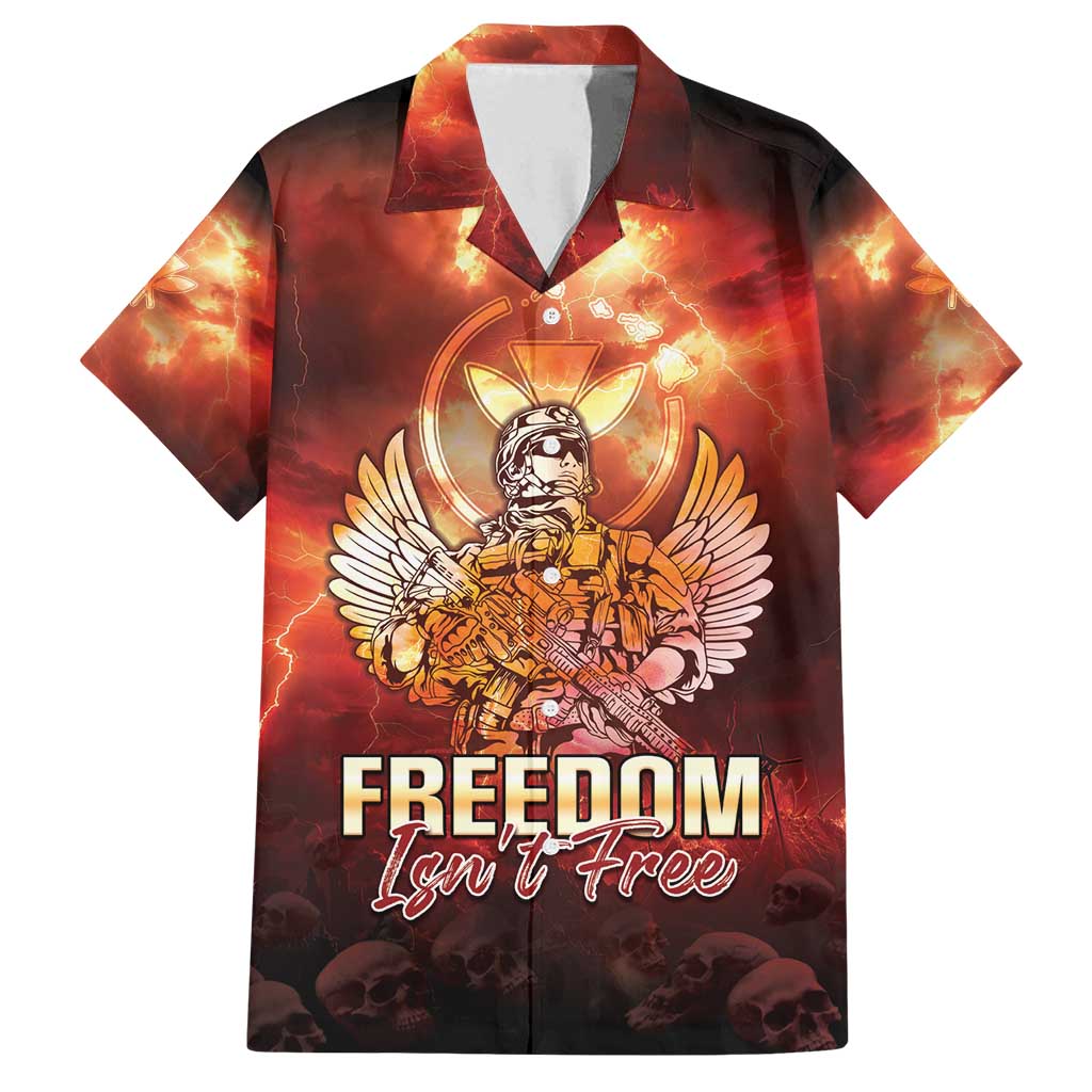 Hawaii Veterans Day Family Matching Summer Maxi Dress and Hawaiian Shirt May We Never Forget Freedom Isn't Free LT05 Dad's Shirt - Short Sleeve Red - Polynesian Pride