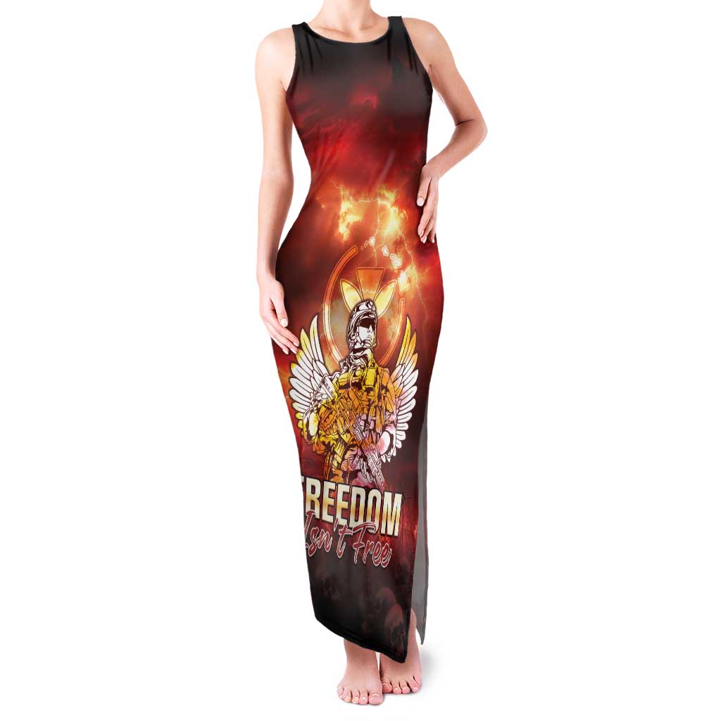 Hawaii Veterans Day Family Matching Tank Maxi Dress and Hawaiian Shirt May We Never Forget Freedom Isn't Free LT05 Mom's Dress Red - Polynesian Pride