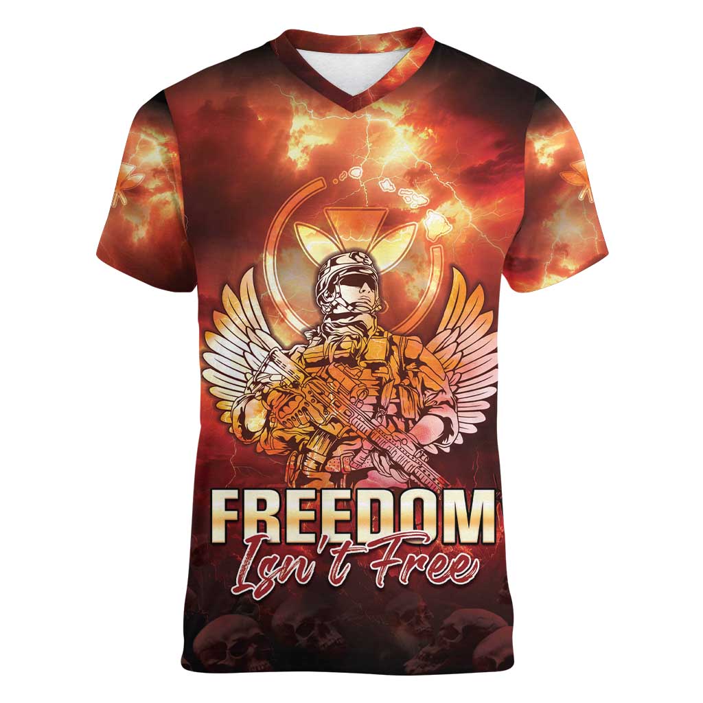 Hawaii Veterans Day Women V-Neck T-Shirt May We Never Forget Freedom Isn't Free