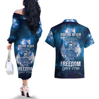 Federated States of Micronesia Veterans Day Couples Matching Off The Shoulder Long Sleeve Dress and Hawaiian Shirt May We Never Forget Freedom Isn't Free LT05 - Polynesian Pride