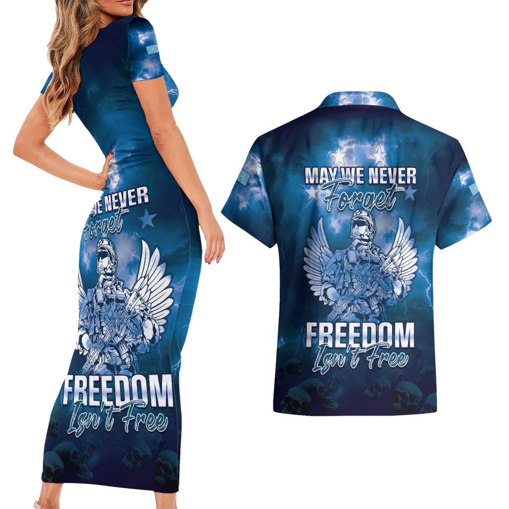 Federated States of Micronesia Veterans Day Couples Matching Short Sleeve Bodycon Dress and Hawaiian Shirt May We Never Forget Freedom Isn't Free LT05 - Polynesian Pride