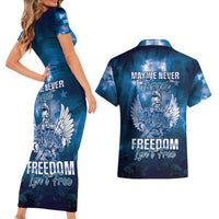 Federated States of Micronesia Veterans Day Couples Matching Short Sleeve Bodycon Dress and Hawaiian Shirt May We Never Forget Freedom Isn't Free LT05 - Polynesian Pride