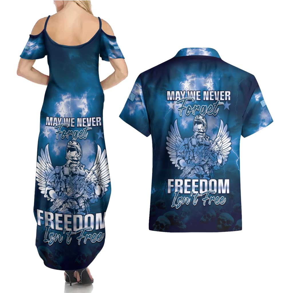 Federated States of Micronesia Veterans Day Couples Matching Summer Maxi Dress and Hawaiian Shirt May We Never Forget Freedom Isn't Free LT05 - Polynesian Pride