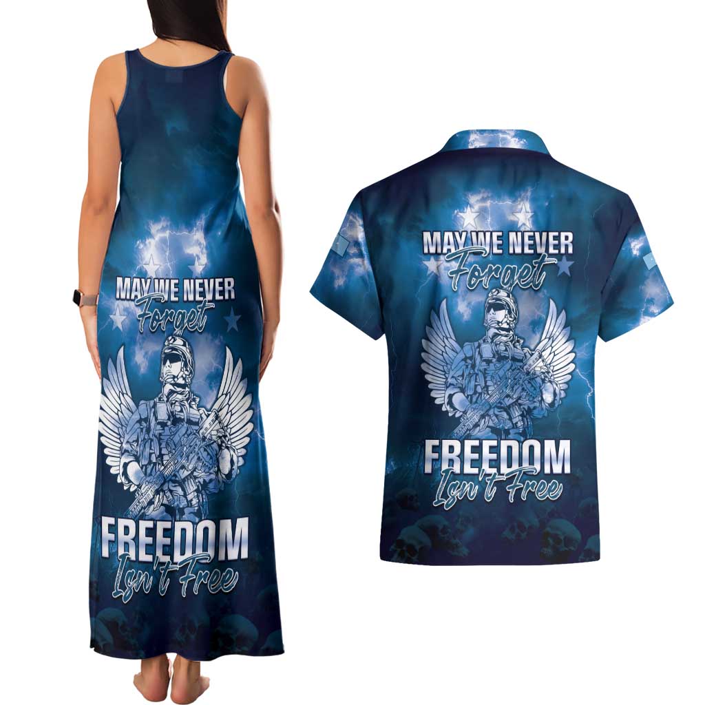 Federated States of Micronesia Veterans Day Couples Matching Tank Maxi Dress and Hawaiian Shirt May We Never Forget Freedom Isn't Free LT05 - Polynesian Pride