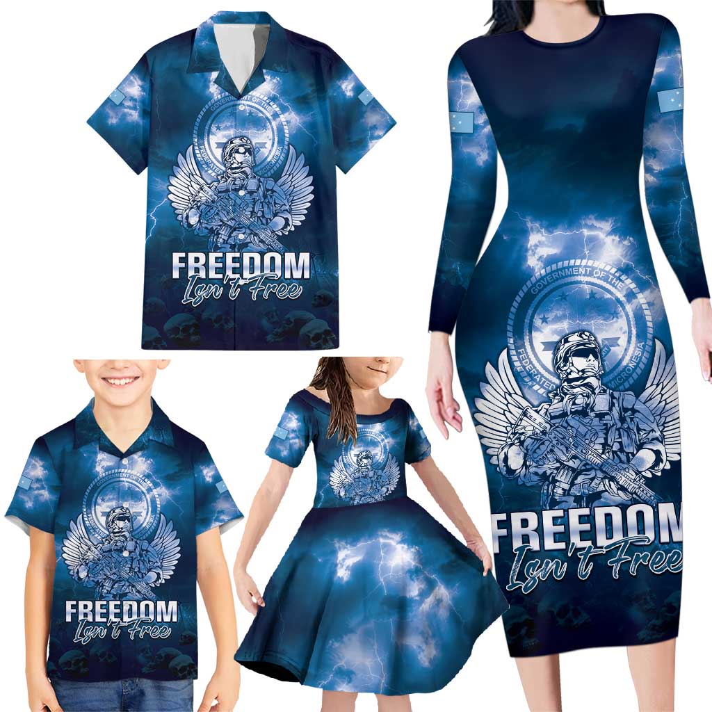 Federated States of Micronesia Veterans Day Family Matching Long Sleeve Bodycon Dress and Hawaiian Shirt May We Never Forget Freedom Isn't Free LT05 - Polynesian Pride