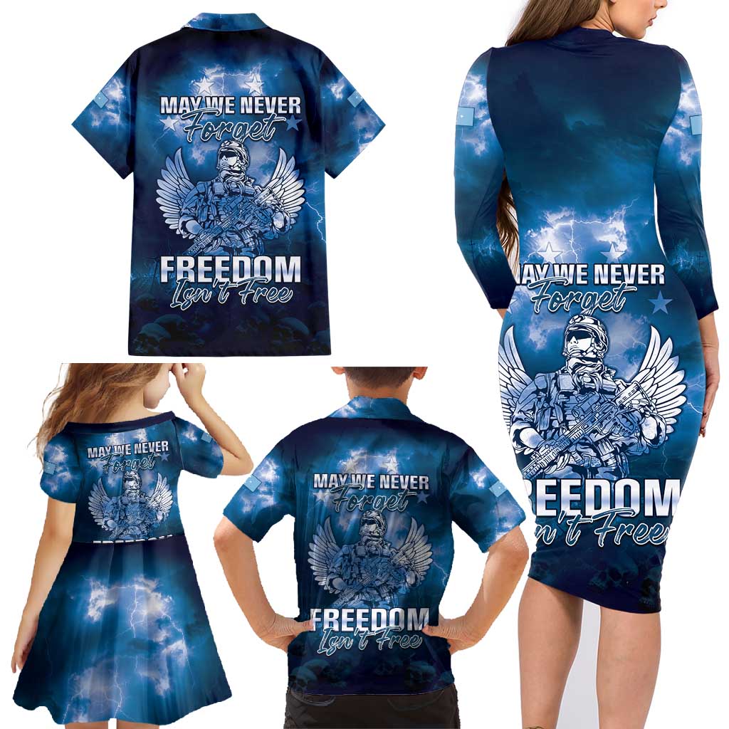 Federated States of Micronesia Veterans Day Family Matching Long Sleeve Bodycon Dress and Hawaiian Shirt May We Never Forget Freedom Isn't Free LT05 - Polynesian Pride