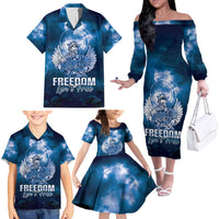 Federated States of Micronesia Veterans Day Family Matching Off The Shoulder Long Sleeve Dress and Hawaiian Shirt May We Never Forget Freedom Isn't Free LT05 - Polynesian Pride