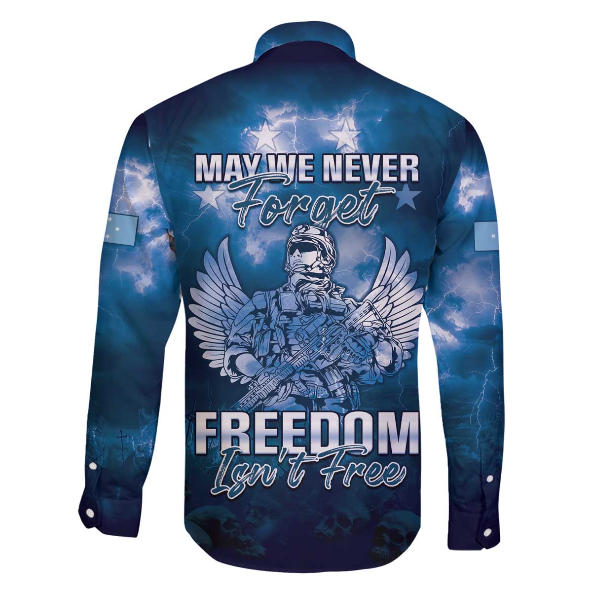 Federated States of Micronesia Veterans Day Family Matching Off The Shoulder Long Sleeve Dress and Hawaiian Shirt May We Never Forget Freedom Isn't Free LT05 - Polynesian Pride