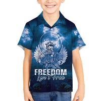 Federated States of Micronesia Veterans Day Family Matching Off Shoulder Maxi Dress and Hawaiian Shirt May We Never Forget Freedom Isn't Free LT05 Son's Shirt Blue - Polynesian Pride