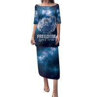 Federated States of Micronesia Veterans Day Family Matching Puletasi and Hawaiian Shirt May We Never Forget Freedom Isn't Free LT05 Mom's Dress Blue - Polynesian Pride