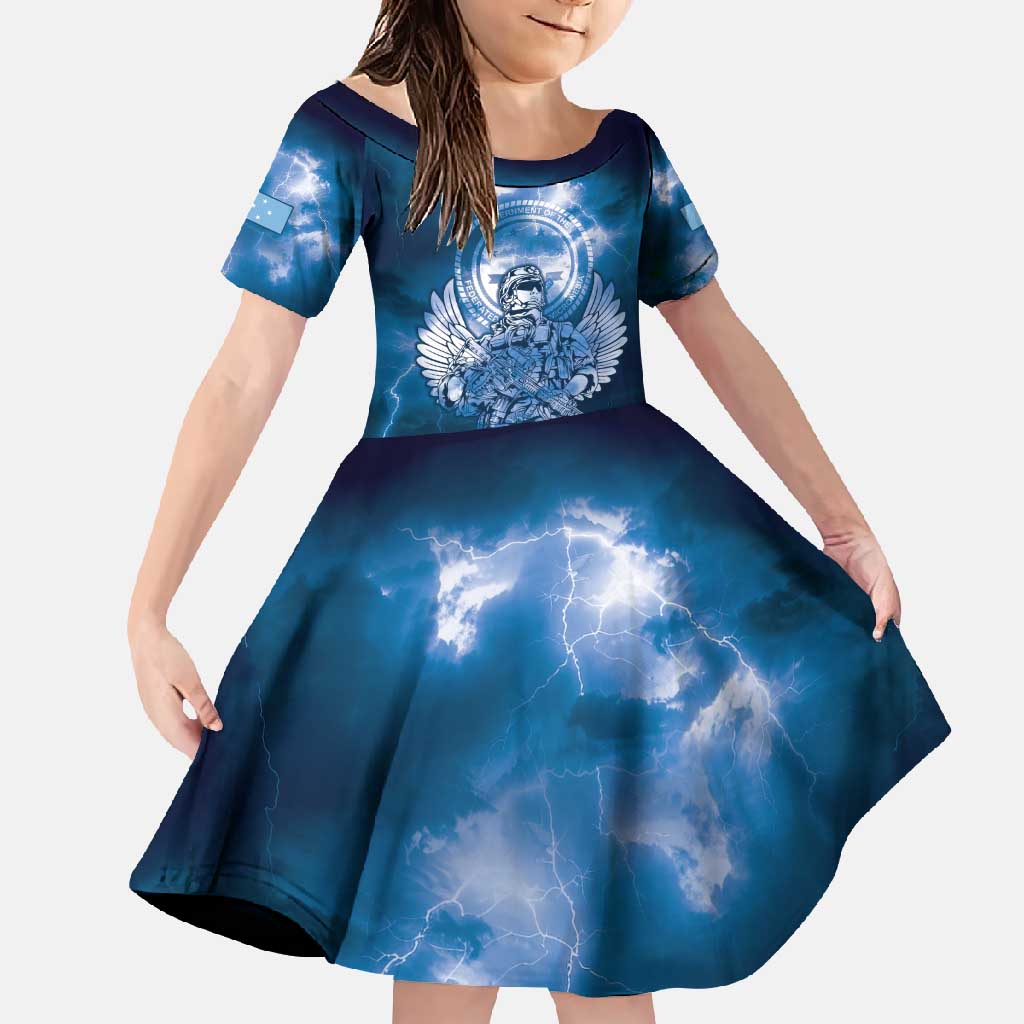 Federated States of Micronesia Veterans Day Family Matching Short Sleeve Bodycon Dress and Hawaiian Shirt May We Never Forget Freedom Isn't Free LT05 Daughter's Dress Blue - Polynesian Pride