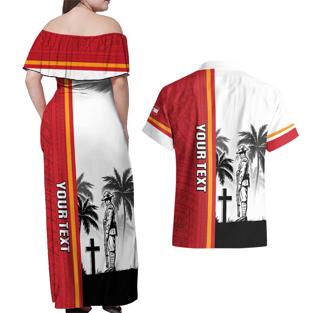 French Polynesia Armistice Day Couples Matching Off Shoulder Maxi Dress and Hawaiian Shirt Lest We Forget Flag Style