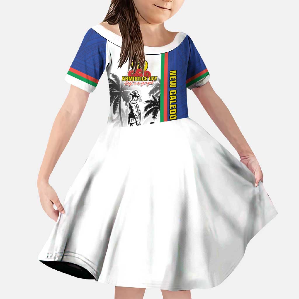 New Caledonia Armistice Day Family Matching Off Shoulder Maxi Dress and Hawaiian Shirt Lest We Forget Flag Style LT05 Daughter's Dress Navy - Polynesian Pride