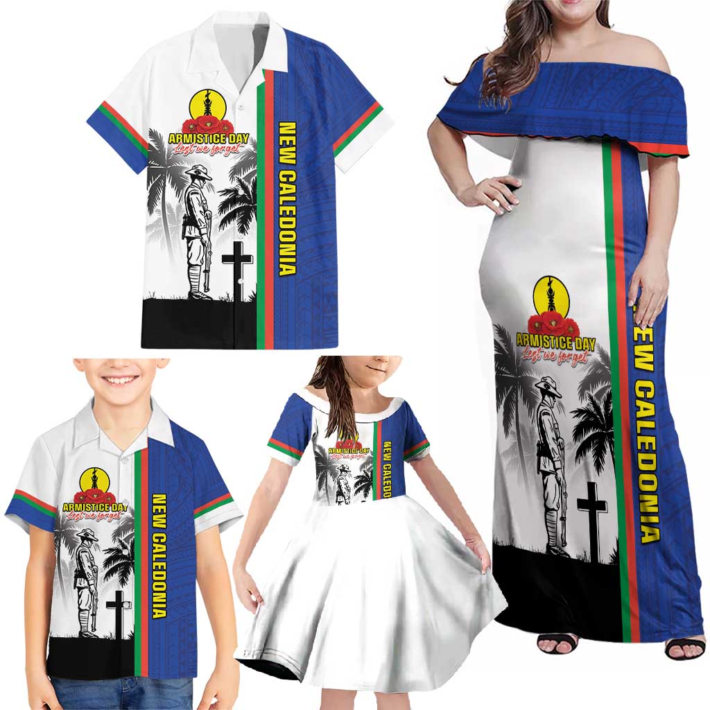 New Caledonia Armistice Day Family Matching Off Shoulder Maxi Dress and Hawaiian Shirt Lest We Forget Flag Style LT05 - Polynesian Pride