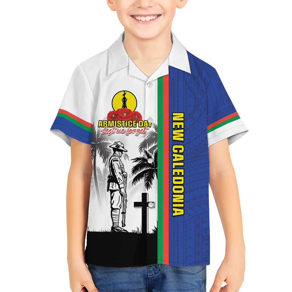 New Caledonia Armistice Day Family Matching Off Shoulder Maxi Dress and Hawaiian Shirt Lest We Forget Flag Style LT05 Son's Shirt Navy - Polynesian Pride