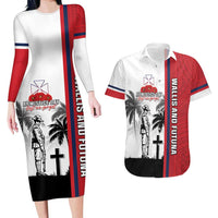 Wallis and Futuna Armistice Day Couples Matching Long Sleeve Bodycon Dress and Hawaiian Shirt Lest We Forget Flag Style LT05 White - Polynesian Pride
