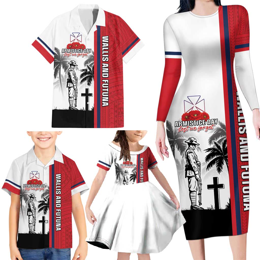 Wallis and Futuna Armistice Day Family Matching Long Sleeve Bodycon Dress and Hawaiian Shirt Lest We Forget Flag Style LT05 - Polynesian Pride