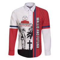 Wallis and Futuna Armistice Day Family Matching Off The Shoulder Long Sleeve Dress and Hawaiian Shirt Lest We Forget Flag Style LT05 Dad's Shirt - Long Sleeve White - Polynesian Pride