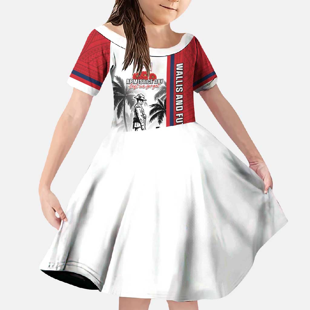 Wallis and Futuna Armistice Day Family Matching Off Shoulder Maxi Dress and Hawaiian Shirt Lest We Forget Flag Style LT05 Daughter's Dress White - Polynesian Pride