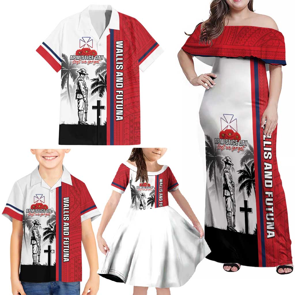 Wallis and Futuna Armistice Day Family Matching Off Shoulder Maxi Dress and Hawaiian Shirt Lest We Forget Flag Style LT05 - Polynesian Pride