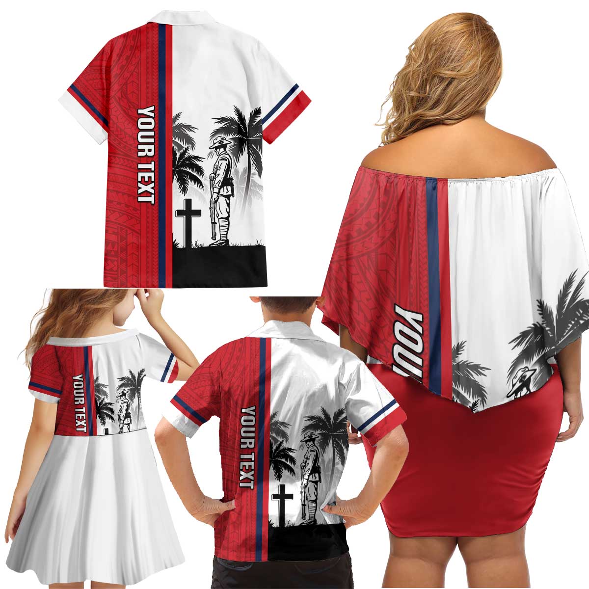 Wallis and Futuna Armistice Day Family Matching Off Shoulder Short Dress and Hawaiian Shirt Lest We Forget Flag Style LT05 - Polynesian Pride