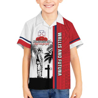 Wallis and Futuna Armistice Day Family Matching Off Shoulder Short Dress and Hawaiian Shirt Lest We Forget Flag Style LT05 Son's Shirt White - Polynesian Pride