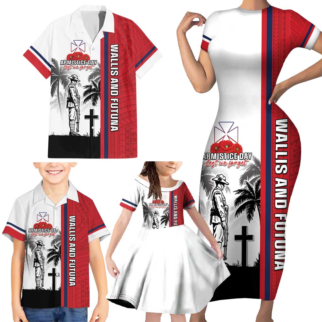 Wallis and Futuna Armistice Day Family Matching Short Sleeve Bodycon Dress and Hawaiian Shirt Lest We Forget Flag Style LT05 - Polynesian Pride