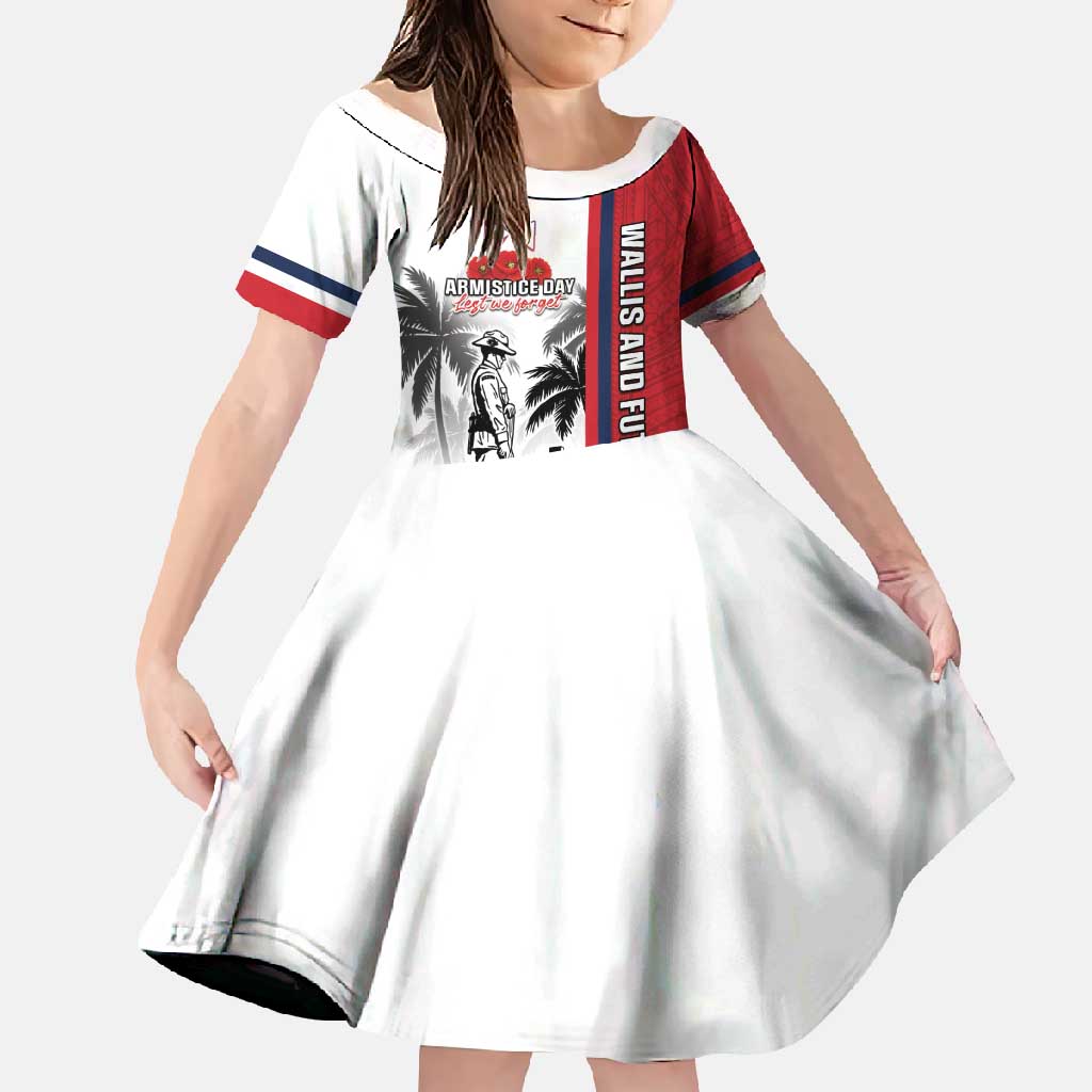 Wallis and Futuna Armistice Day Family Matching Summer Maxi Dress and Hawaiian Shirt Lest We Forget Flag Style LT05 Daughter's Dress White - Polynesian Pride