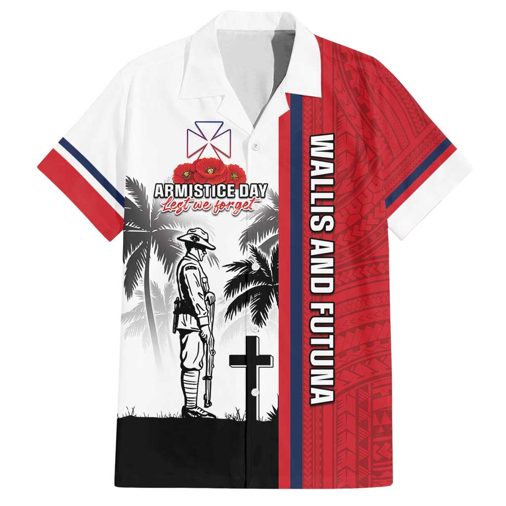 Wallis and Futuna Armistice Day Family Matching Summer Maxi Dress and Hawaiian Shirt Lest We Forget Flag Style LT05 Dad's Shirt - Short Sleeve White - Polynesian Pride